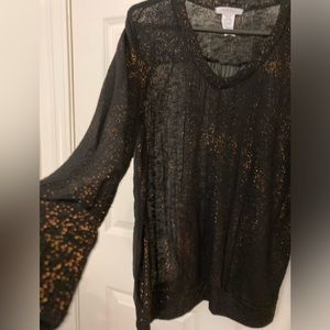 Made in USA Black Sheer/Copper Glittering Shirt 1X NEW Unique Stylish Nouvida.W